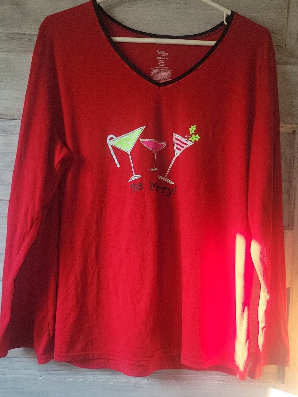 Secret Treasures Red Long-Sleeve V-Neck Top with Cocktail